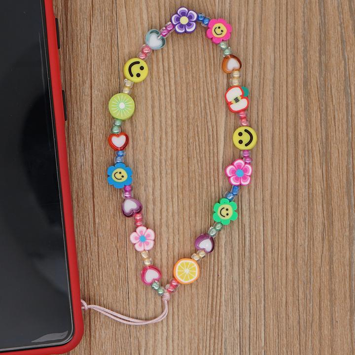Produktbild PhoneLook Universal Smartphone Armband Schmuck Charms Blumen Früchte und Emojis Perlenband