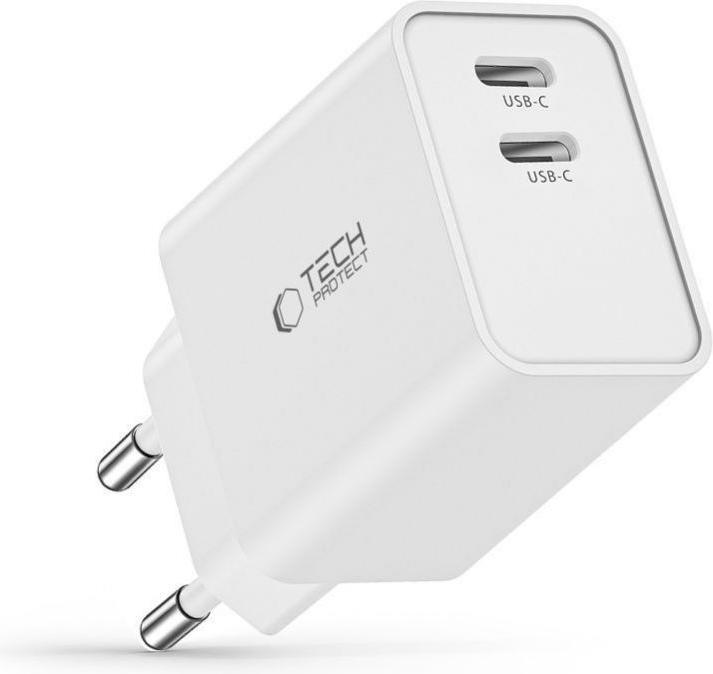 Actual product image Tech-Protect C35W mains charger 2x USB-C PD 35W - white (35 W)