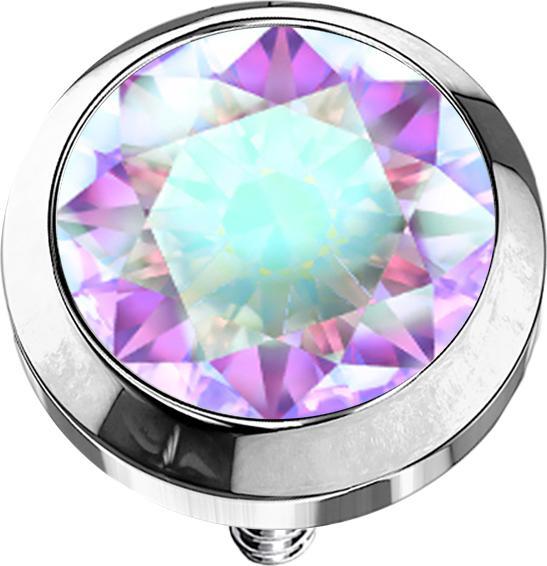 Star Piercing Dermal Anchor silber mit Kristall multicolor (ohne Messing, Chirurgenstahl 316L)