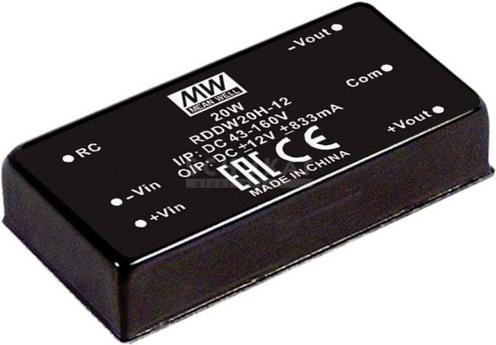 Produktbild MeanWell DC/DCWandlerModule Serie RDDW20 DIP/DIL x1 Case Dual Output 1 Railway
