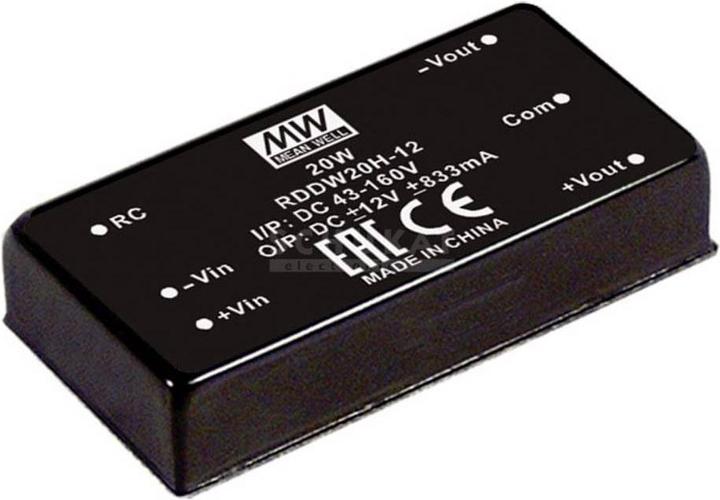 Immagine prodotto MeanWell Moduli convertitore DC/DC serie RDDW20 DIP/DIL x1 Custodia Doppia Uscita 1 Ferrovia