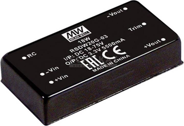 Image du produit MeanWell Modules de conversion DC/DC série RSDW20 DIP/DIL x1 Case Single Output 1 Railway