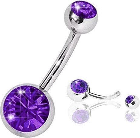 Actual product image Hermex 1.6mm 316L Surgical Steel Belly Piercing with Zirconia - Purple (Zirconia, Surgical steel 316L)
