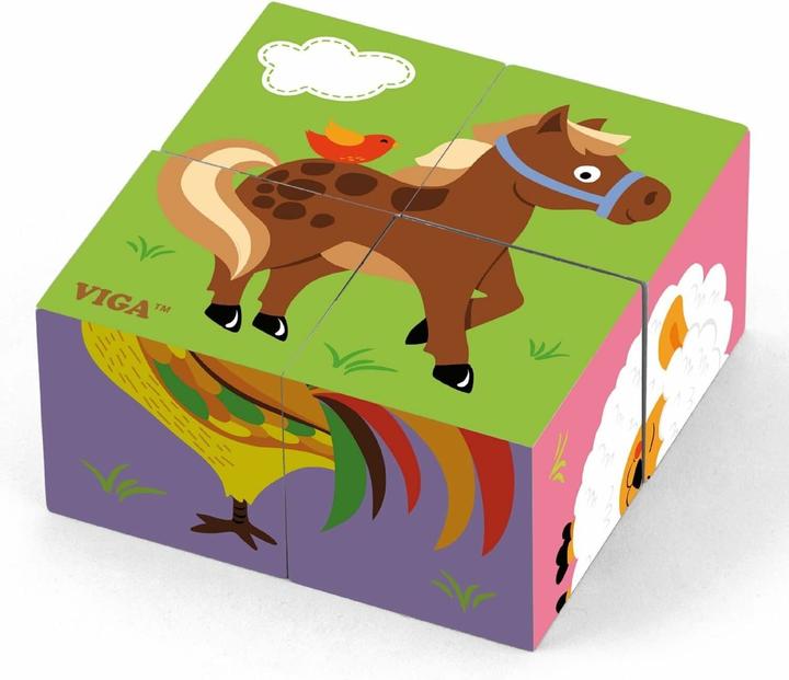 Produktbild Viga Toys Würfelpuzzle Bauernhoftiere (4 Teile)