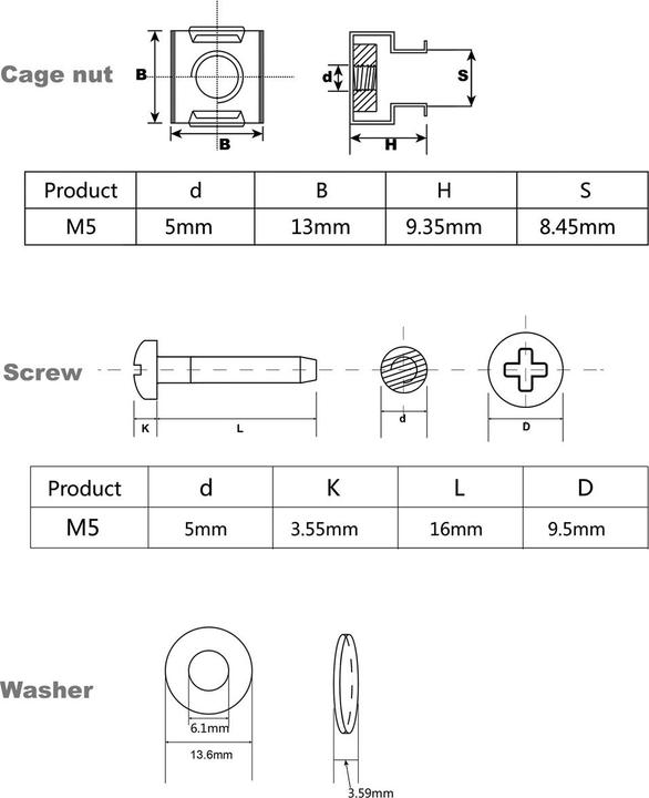 Actual product image Roline Mounting material for 19/" components, M5, 100x, black