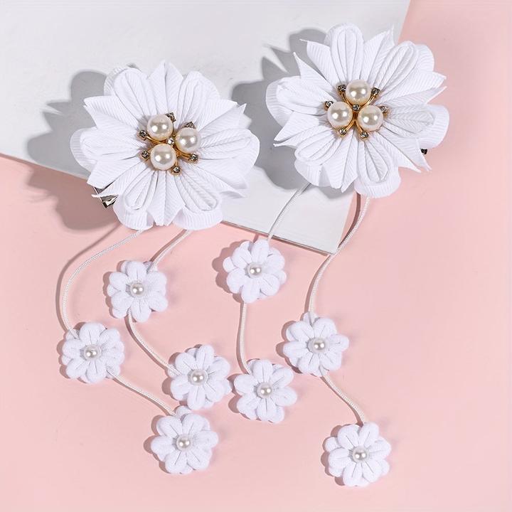 Produktbild Activity Board 2pcs Elegante Prinzessin Blume Haarspangen Süsse Faux Dekor Quaste Haarnadeln Ideal Haar Zubehör (2 Stk.)