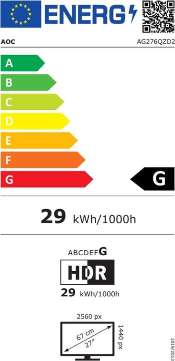 Energy Label AOC Agon PRO AG276QZD2 (2560 x 1440 pixels, 26.70")