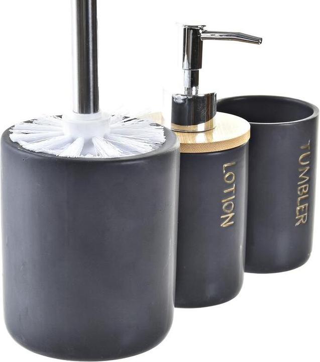 Produktbild DKD Home Decor Badezimmer Set Schwarz natürlich Bambus Dolomite 10,2 x 10,2 x 37,5 cm (3 Stücke)