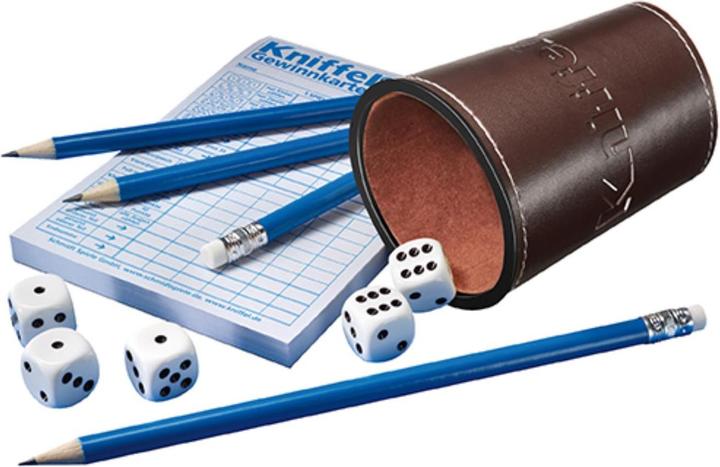 Actual product image Schmidt Spiele Yahtzee with leather dice cup (German)