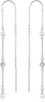 Agato Long silver earrings with pearls AGUV3458P