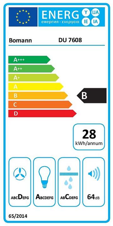Etichetta energetica Bomann DU 7608 cofano piramidale per cucina a muro (Cappuccio)