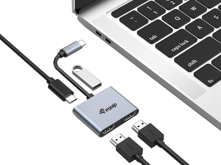 Image du produit equip Adaptateur USB-C 4 en 1 double HDMI (USB-C, 3 Ports)