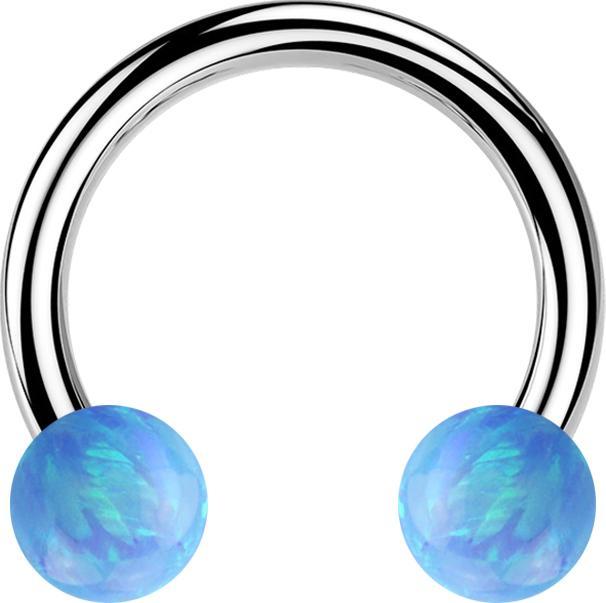 Star Piercing Micro Circular Barbell silber mit zwei Kugeln Opal hellblau (ohne Messing, Chirurgenstahl 316L)