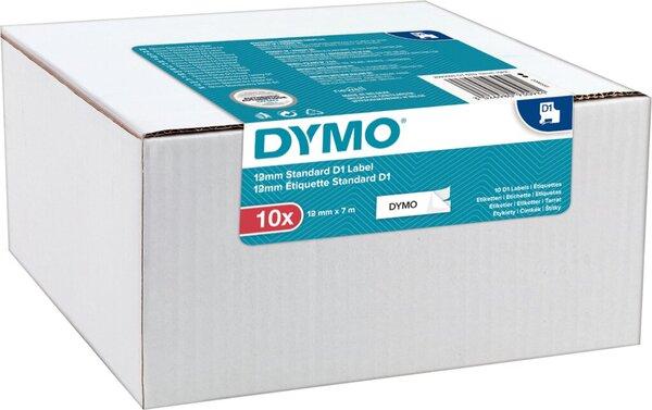 Produktbild Dymo Schriftbandkassette, D1, 12 mm breit / 7 m lang, schwarz auf weiss, ablösbar, 10er Packung (1.20 cm, Schwarz)