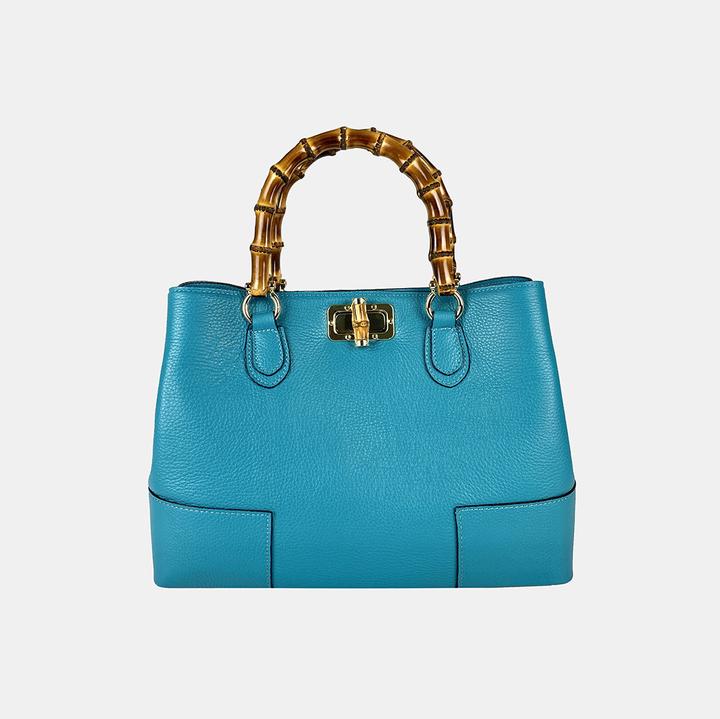 Produktbild Only-Bags.Store Ledertasche, Handtasche mit Bambusgriff, handgefertigte Ledertasche, elegante Ledertasche