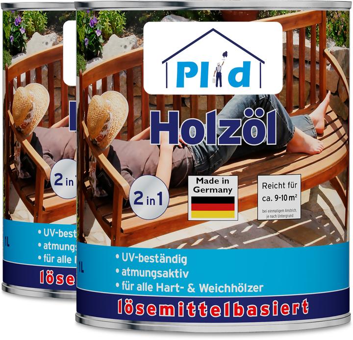 Actual product image Plid Wood oil 2L for approx. 20m² / wood protection care oil garden furniture wood oil (Colorless, 2 l)
