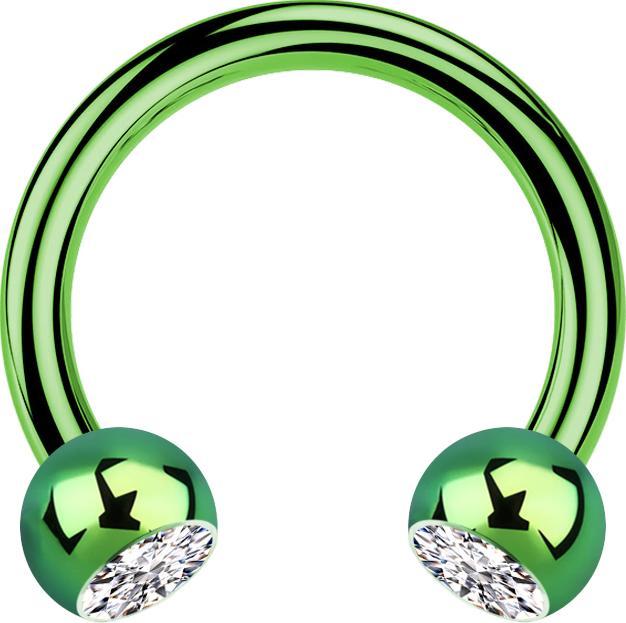 Image du produit Star Piercing Circular Barbell vert avec deux boules de cristal argenté (sans laiton, Titane G23)