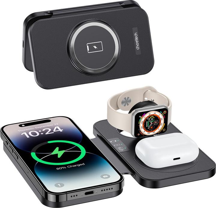 Actual product image Choetech T616-F 3in1 inductive charger compatible with Apple and Samsung devices - black (15 W)