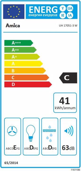 Label énergétique Amica UH 17051-3 W (Hotte à tiroir)