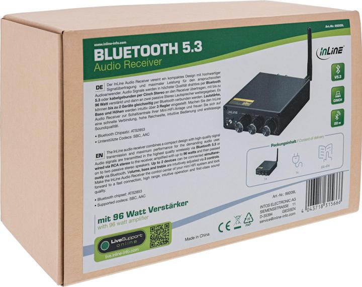 Actual product image InLine Bluetooth 5.3 audio receiver with 96 watt amplifier (Receiver)