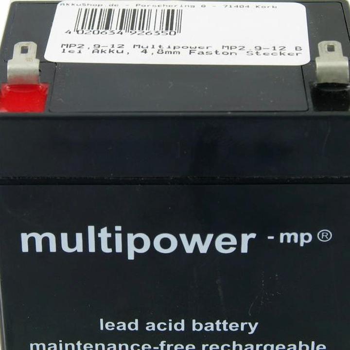 Immagine prodotto Multipower Batteria MP2.9-12 Batteria al piombo, connettori Faston da 4,8mm (12 V, 2.90 Ah)