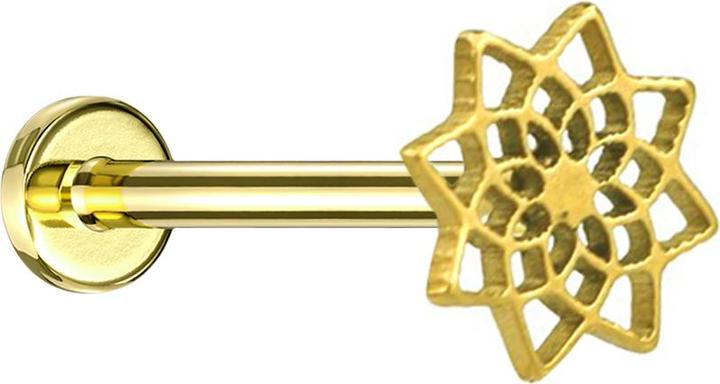 Produktbild Star Piercing Micro Labret Innengewinde vergoldet Lotusblume von oben (Chirurgenstahl 316L, ohne Messing)