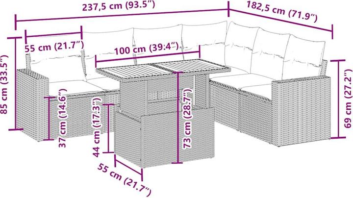 Actual product image VidaXL Garden furniture Sofa set Garden set 7-piece garden set Beige