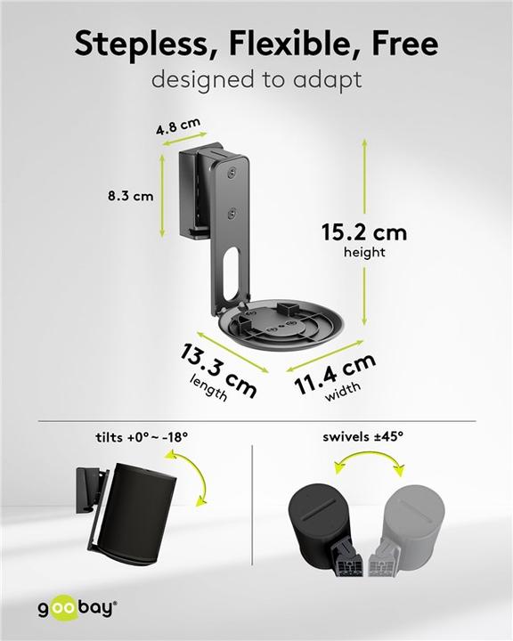 Produktbild Goobay Lautsprecher-Wandhalterung Modern Era 1 Flex, schwarz (1 Paar, Wandmontage, Schwenkbar, Neigbar)