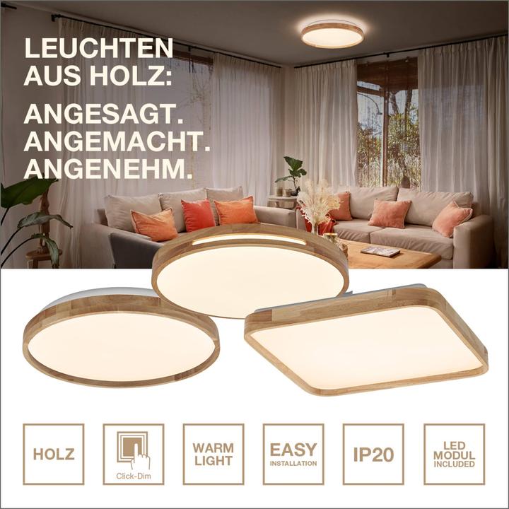 Produktbild Ledvance LED-Deckenleuchte 4099854283581, mit Holzring, 24W, 1500lm, 3000K (1500 lm)