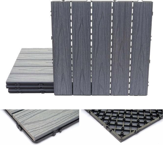 Produktbild Swisshandel24 WPC Bodenfliese, Holzoptik Balkon/Terrasse, 3D-Struktur linear beschichtet-grau 4x je 50x50cm = 1q (4 x)