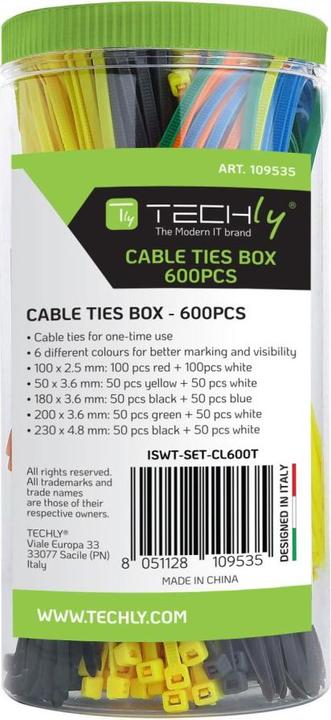 Immagine prodotto Techly Scatola di fascette colorate da 600 pezzi (Fascette in plastica, 255 mm, 600 pz.)