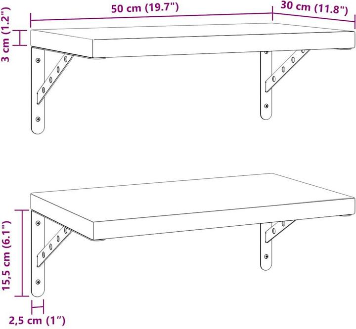 Produktbild VidaXL Wandregale 2 Stk. 50 x 30 cm Edel (50 x 30 x 3 cm)