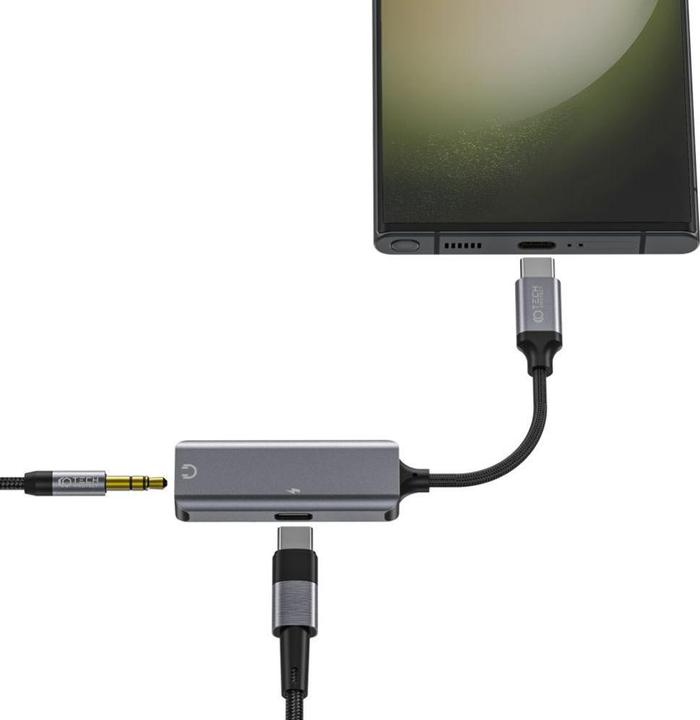Produktbild Tech-Protect UltraBoost audio USB-C (male) / 3.5mm mini jack (female) - USB-C (female) adapter - bla (USB-A, 3.5mm Klinke)