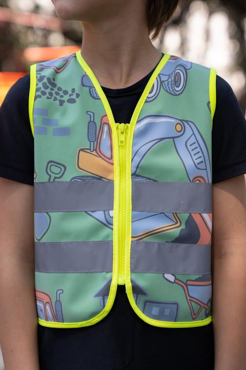 Actual product image Korntex Kinder Warnweste Action „Working Heroes“ - CO2 Neutral - Hellgrün/Baustelle - XS (XS)