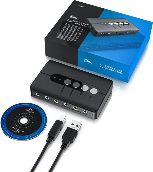 Actual product image CSL external USB sound card, 7.1 surround sound, stereo audio adapter, for PC - Win 10, 11 (USB)