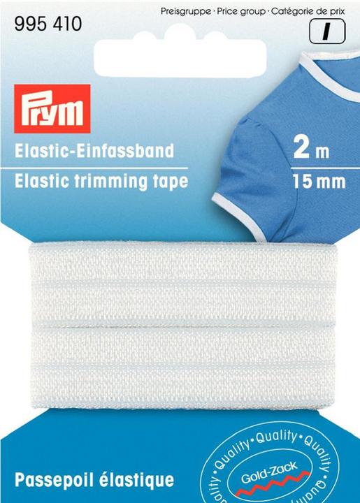 Immagine prodotto Prym Nastro pieghevole elastico, bianco 15 mm, cartoncino 2 m
