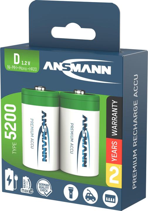 Produktbild Ansmann NiMH Akku Mono D 5000 mAh maxE (2 Stk., D, 5000 mAh)