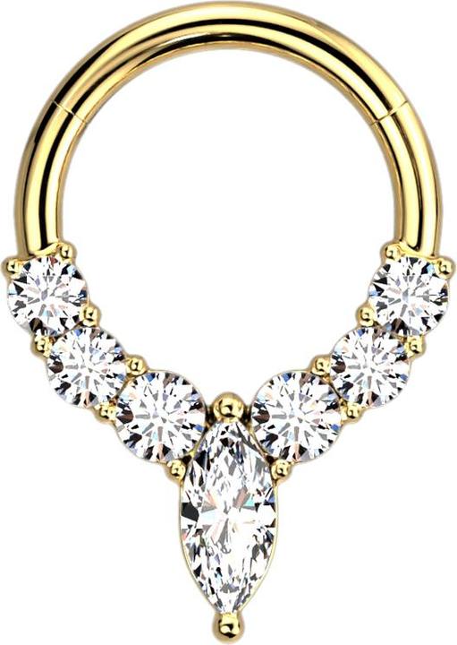 Produktbild Star Piercing Micro Segmentring klappbar vergoldet sechs Kristallen vergoldet und ein Ovaler (Chirurgenstahl 316L, ohne Messing)