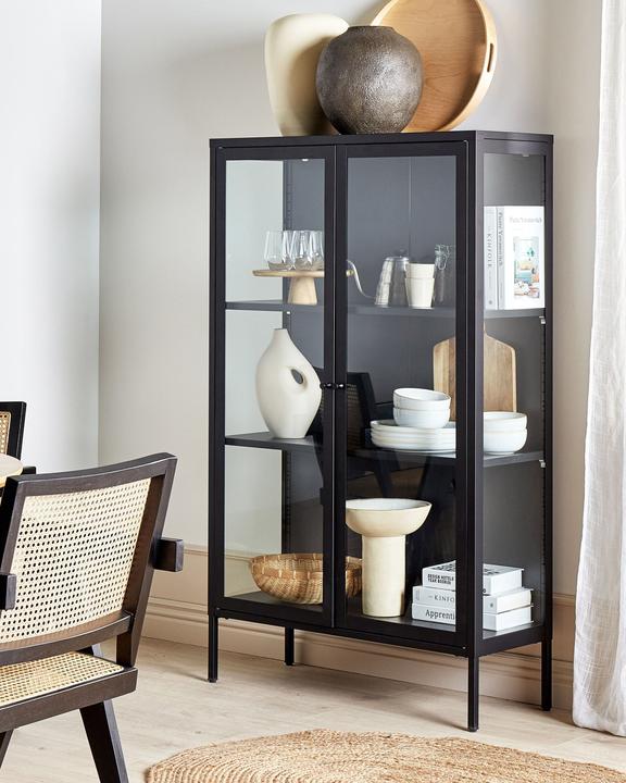 Produktbild Beliani Glasvitrine Metall schwarz 150 cm NASH (90 x 150 cm)
