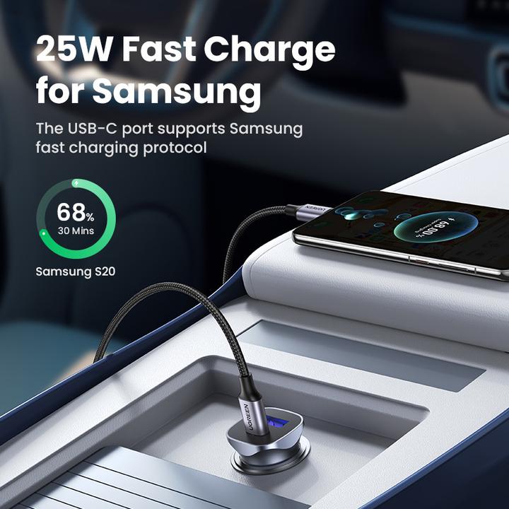 Image du produit Ugreen CD130 Car Charger, USB-A+PD 3.0, USB-C, QC3.0 30W (Grey)