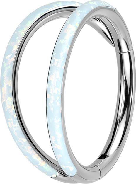 Produktbild Star Piercing Micro Segmentring klappbar silber zwei Ringe mit Opal weiss (Titan G23, ohne Messing)