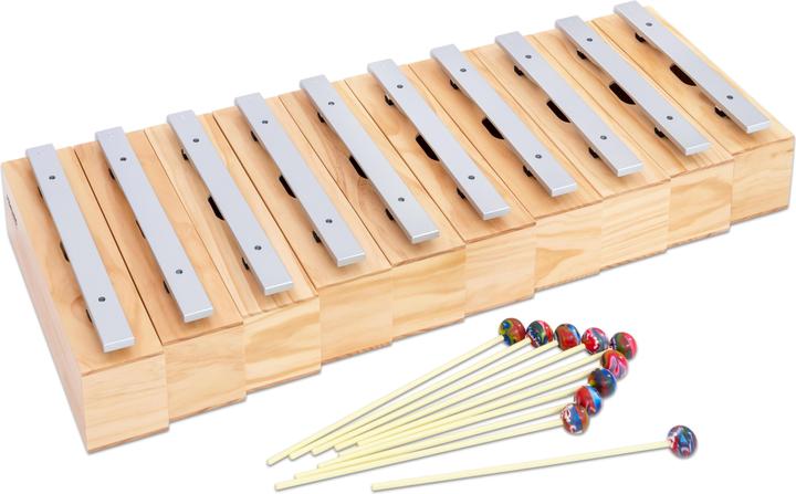 Produktbild Betzold Musik Satz mit 10 Bass-Klangbausteinen und 10 Schlägeln, Leichtmetall (Klangwürfel)