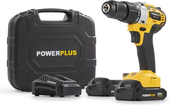 Produktbild Powerplus Schlagbohrm.- schrauber bürstenlos 20V 60Nm - inkl. 2 Akkun 20V 2.0Ah und Ladegerät (Akkubetrieb)
