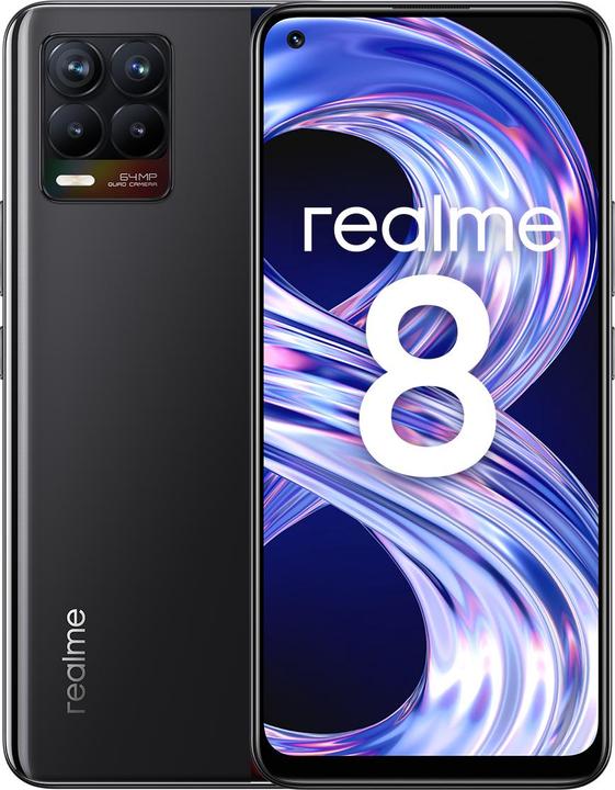 Produktbild realme 8 (64 GB, Cyber Black, 6.40", Dual SIM + SD, 64 Mpx, 4G)