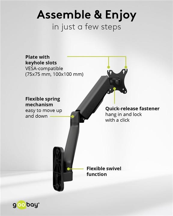 Actual product image Goobay Single monitor wall mount with mechanical spring, black (Wall, 32")