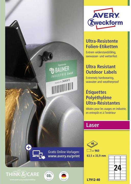Actual product image Avery ZW. Labels 63.5x33.9mm L7912-40 white, matt, A4 40 sheets