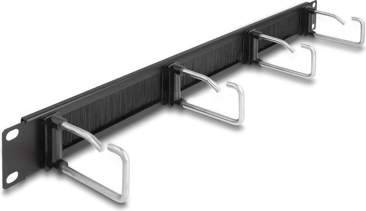 Produktbild Delock 48,30cm (19") Kabelmanagement Bürstenleiste mit 4 Metallbügel 1 HE schwarz