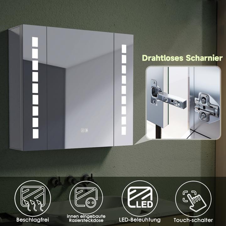 Image du produit SONNI LED-Spiegelschrank, Badezimmerspiegelschrank mit Beleuchtung, 60 x 65 cm, beschlagfrei, mit St