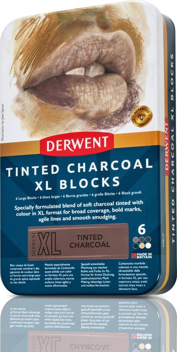 Actual product image Derwent Tinted Charcoal Xl Blocks Tin Of 6 (601057)