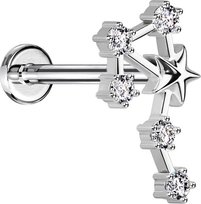 Produktbild Star Piercing Micro Labret Innengewinde silber Sternzeichen Waage mit Kristallen (Chirurgenstahl 316L, Messing)